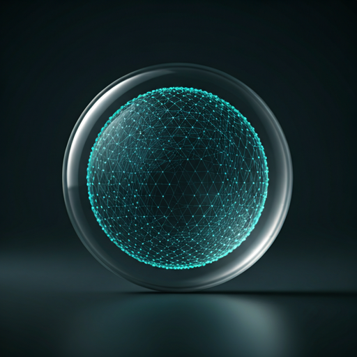 Abstract 3D glass orb representing data signals and connectivity